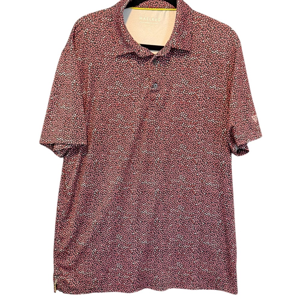 Maelreg Performance Polo Shirt Red Micro Print Golf Top Mens Large‎ Outdoors